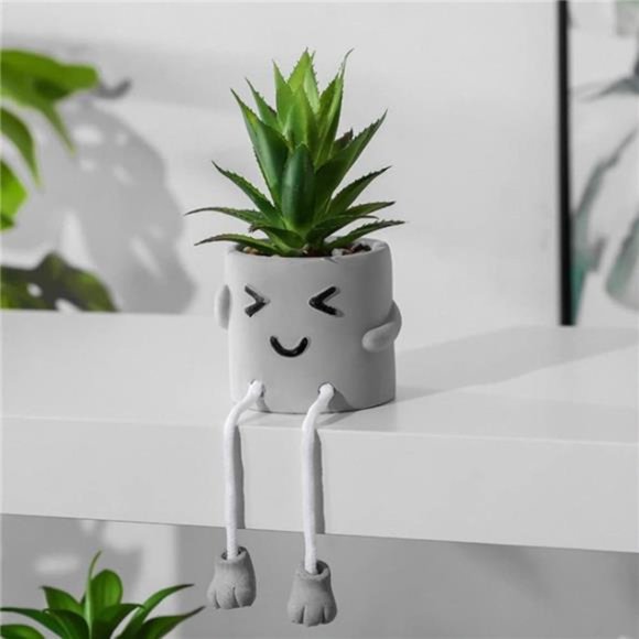 3pcs Creative Artificial Succulents with Gray Flower Pots, Mini Potted Succulent - Picture 4 of 6